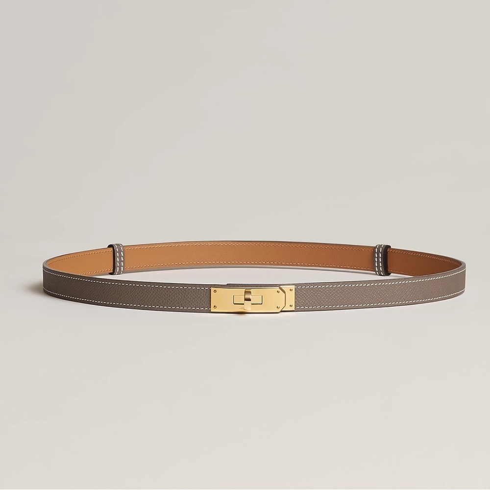 HERMES BNIB Kelly belt adjustable authentic etoupe with gold buckle